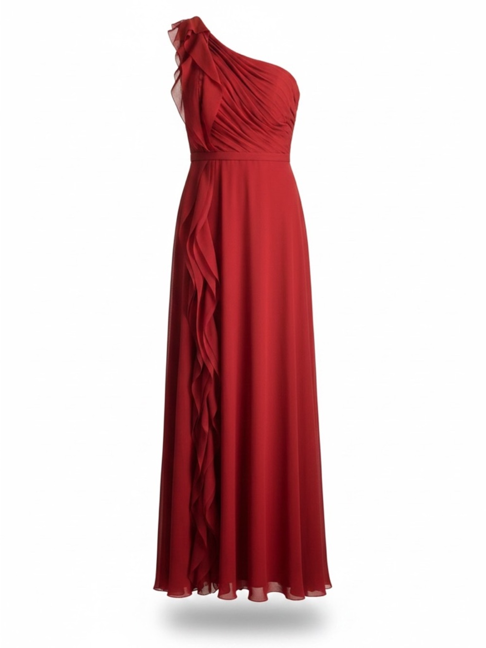 NWT Azazie Scarlett One Shoulder Chiffon Bridesmaid Dress Scarlet Size A18